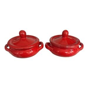 Vintage De Silva Italy Red Terracotta Covered Mini Casserole Dishes Set of 2